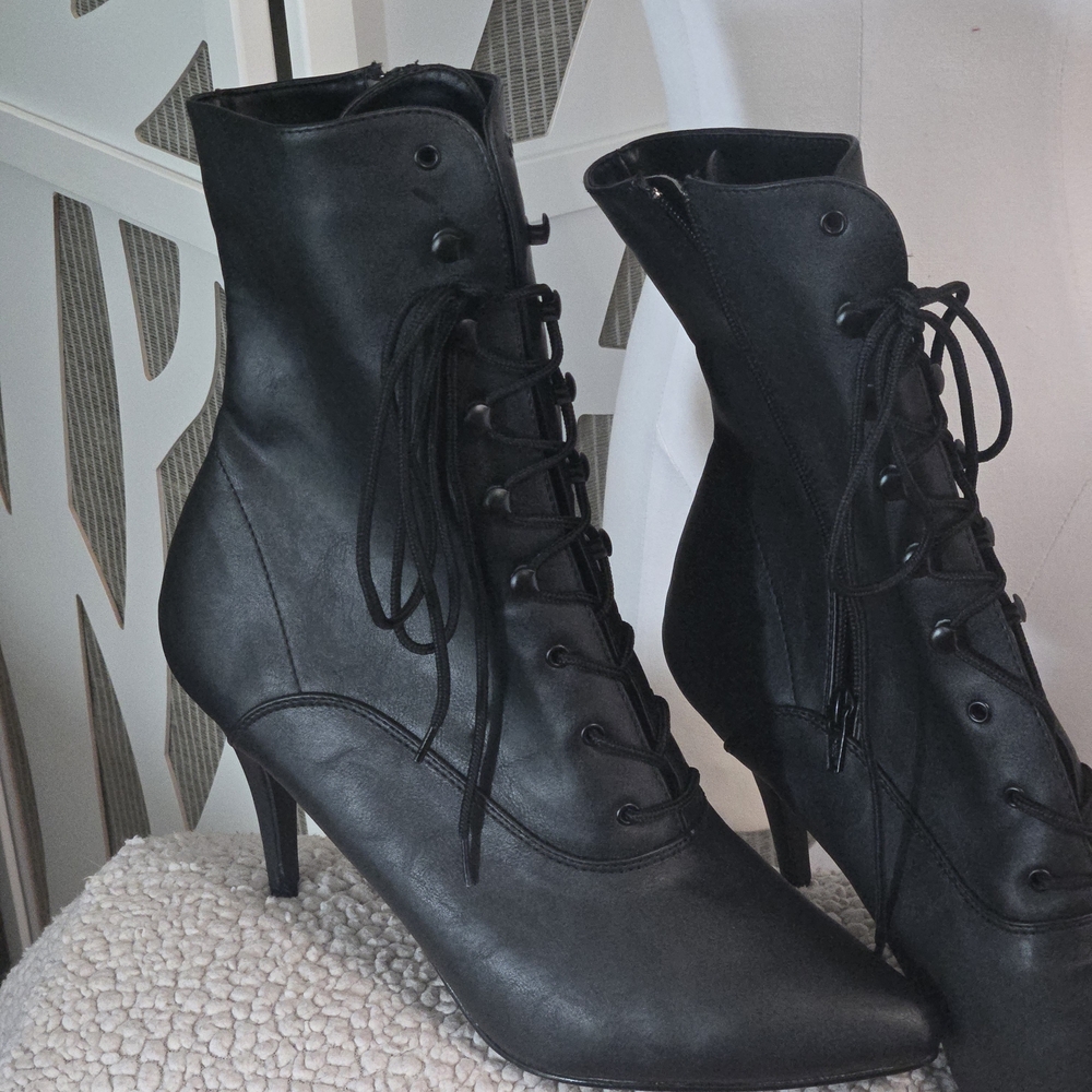 Demonia Black Lace-Up Ankle Boots